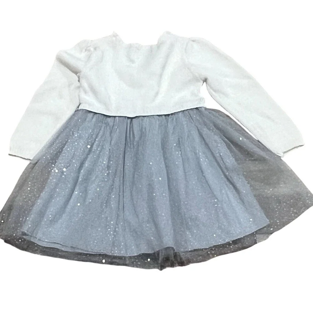 Gymboree Girls Dress Size 2T Gray Glitter Tulle Skirt Long Sleeve Knee